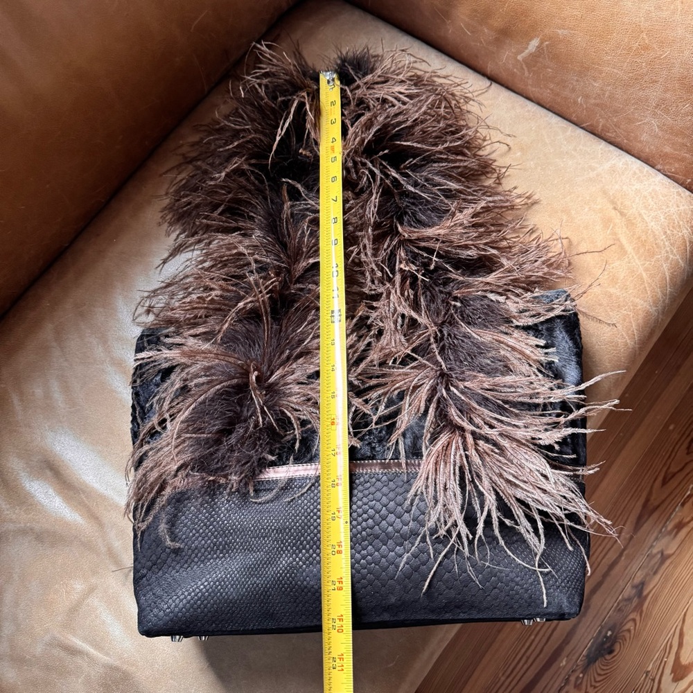 Ingrid Bruha leather fur feather leather suede black brown bag NYC Vintage - Picture 10 of 17